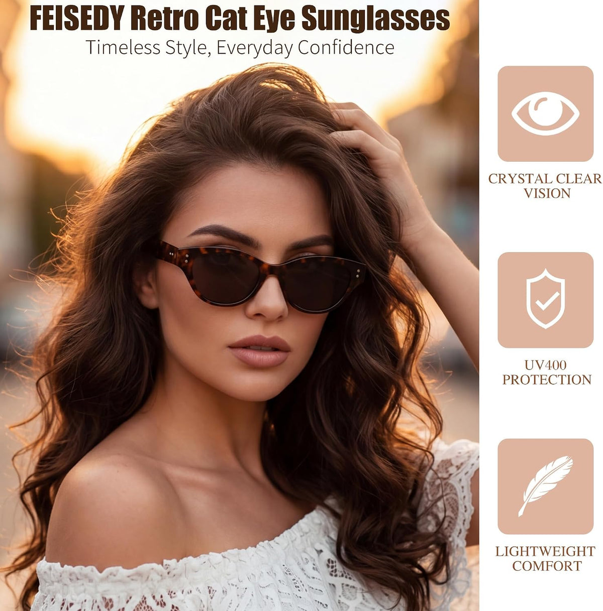 ÉÌƷͼƬ 9 | B0GVNVB7XS | FEISEDY Retro Oval Cat Eye Sunglasses for Women UV400 Protection B0419