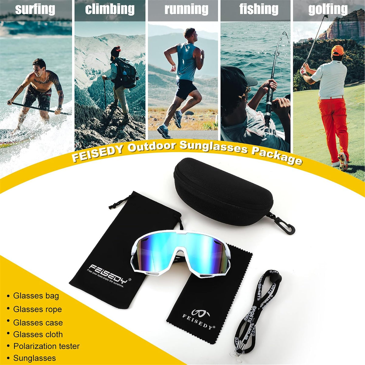 ÉÌƷͼƬ 35 | B0CNGK88DC | FEISEDY Sport Sunglasses for Men Women, Cycling Glasses with UV Protection, for Baseball, Ski, Runing, Golf B0082