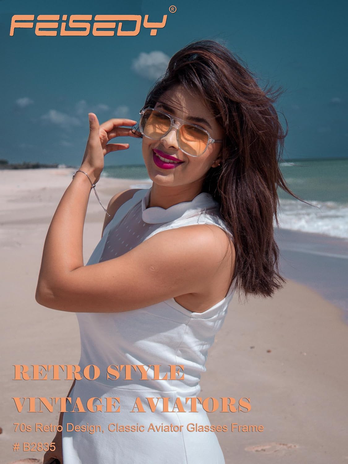 商品图片 118 | B09J8999GR | FEISEDY Retro Square Aviator Sunglasses Women Men 70s Vintage Trendy Plastic Frame Sun Glasses B2835