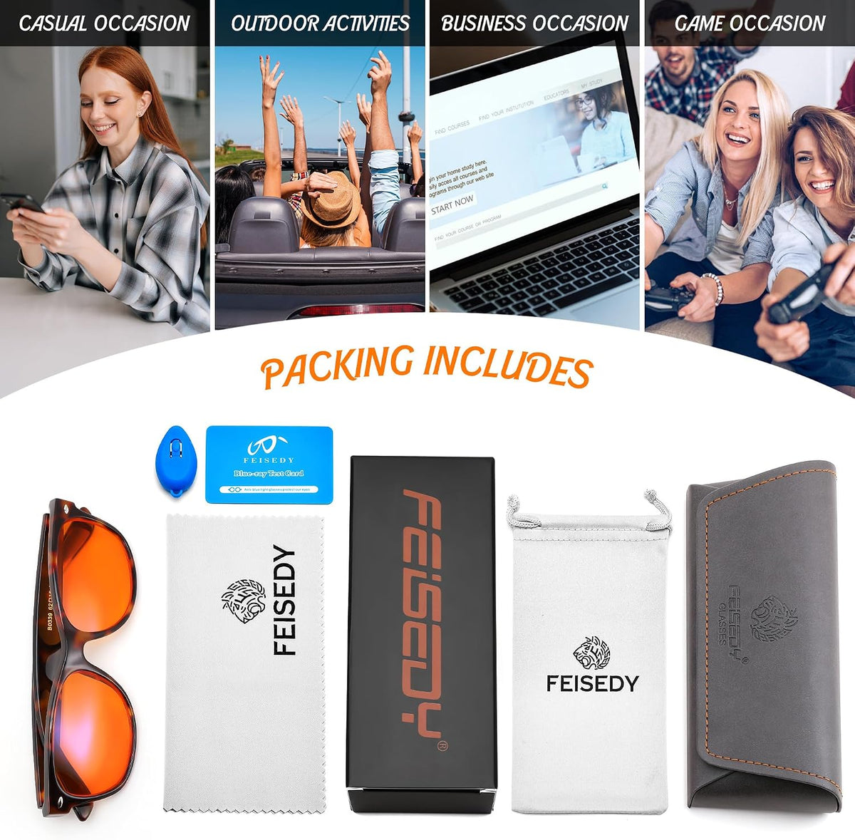 ÉÌƷͼƬ 6 | B0GK2PTMMH | FEISEDY Orange/Red Classic Blue Light Blocking Glasses for Women Men B0339