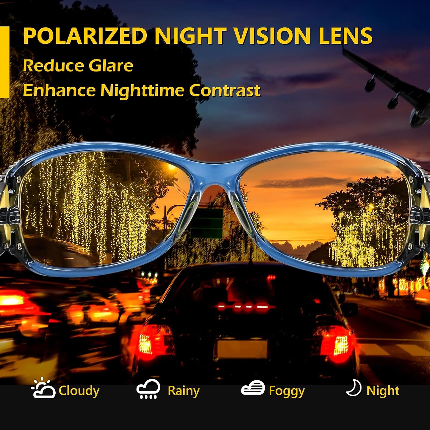 商品图片 36 | B081YY5RM3 | FEISEDY Classic Womens Night Glasses Driving Anti Glare Wrap Around Yellow Sunglasses B2548