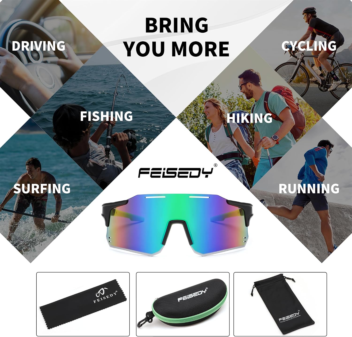 商品图片 29 | B0DB5PJ1BJ | FEISEDY Cycling Glasses Sports Sunglasses for Men Women, Youth Kids Baseball Softball Running Sunglasses B0223