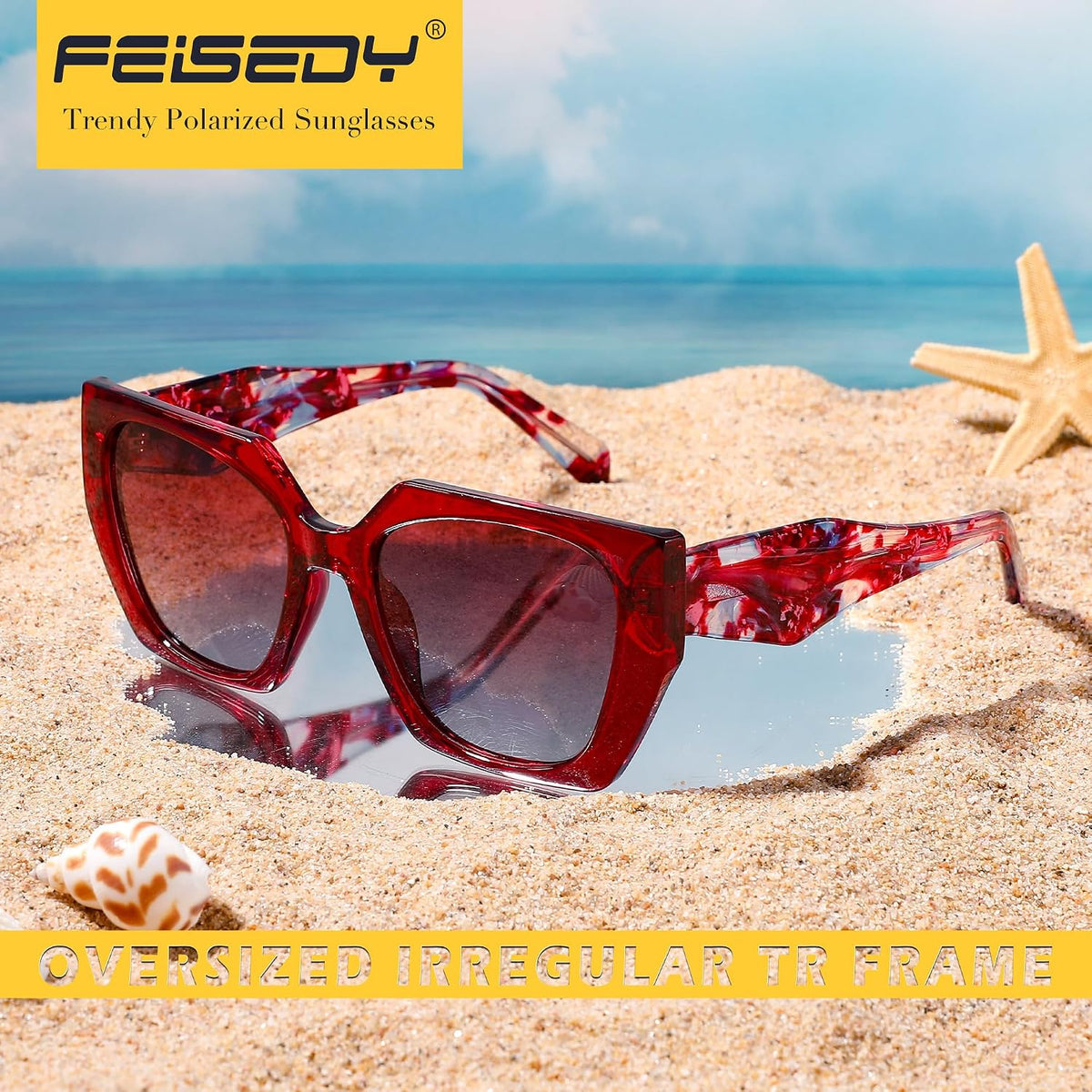 ÉÌƷͼƬ 32 | B0CNCTSQ2Z | FEISEDY Trendy Polarized Sunglasses, Oversized Irregular TR Frame for Women Men, Retro Shades UV400 B0016