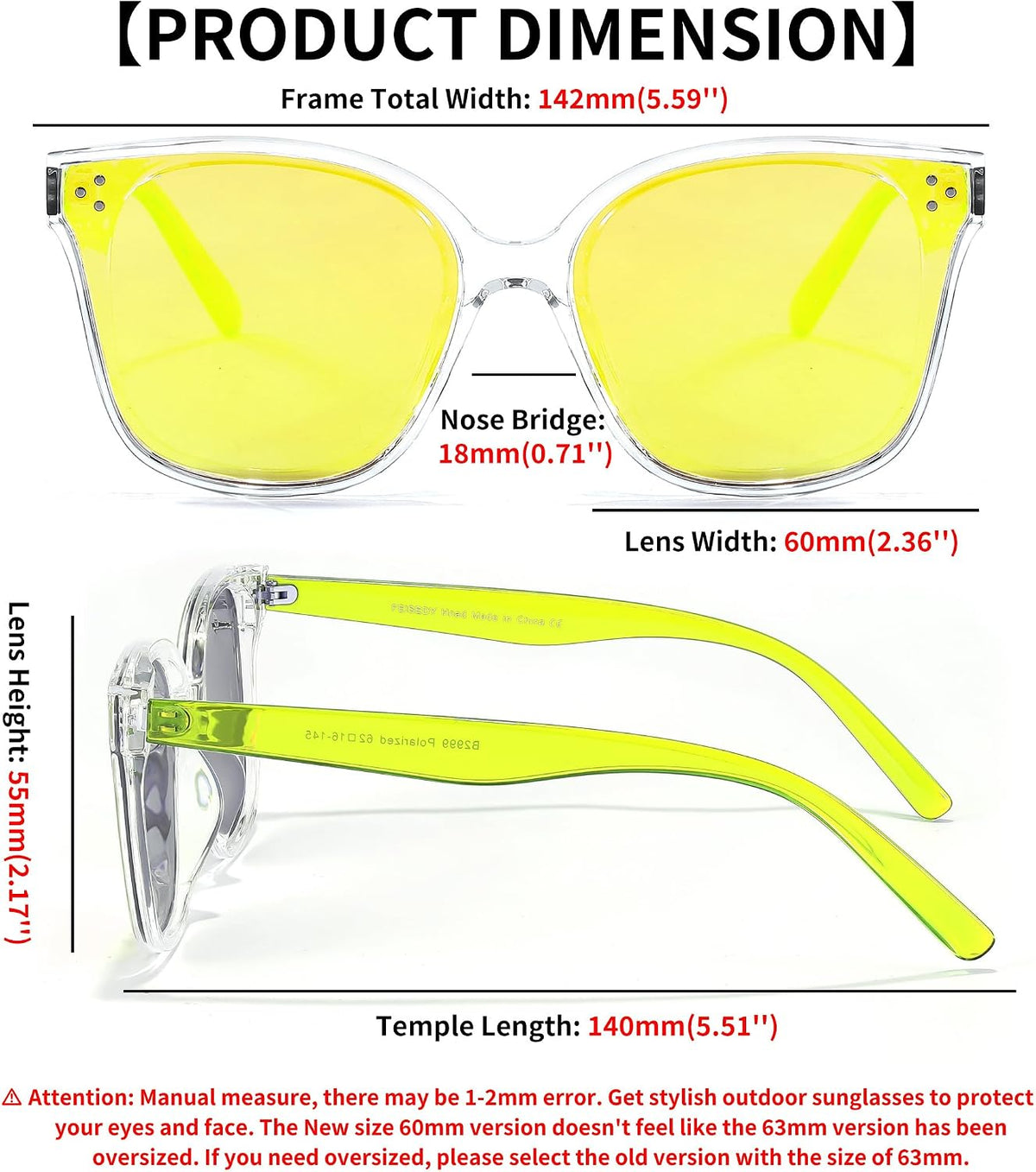 ÉÌƷͼƬ 109 | B0871BKMTN | FEISEDY Oversized Polarized Sunglasses - UV400 Protection, Square Fashion Sun Glasses for Outdoor & Daily B2600