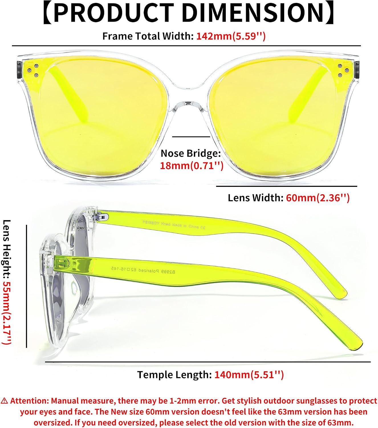 商品图片 109 | B0871BKMTN | FEISEDY Oversized Polarized Sunglasses - UV400 Protection, Square Fashion Sun Glasses for Outdoor & Daily B2600