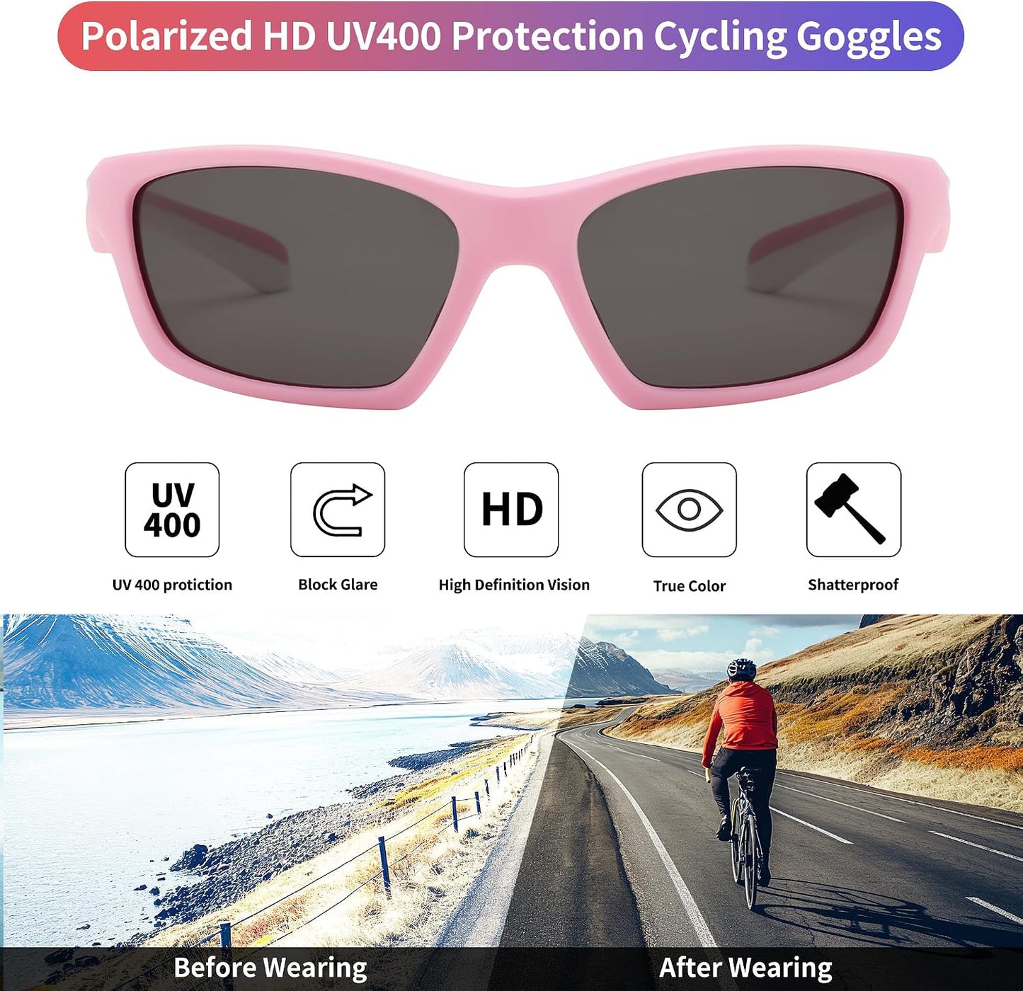 商品图片 30 | B0D1GDXPL3 | FEISEDY Kids Polarized Sunglasses TR90 Sports Cycling Glasses UV400 for Boys Girls Age 3-10 B0160