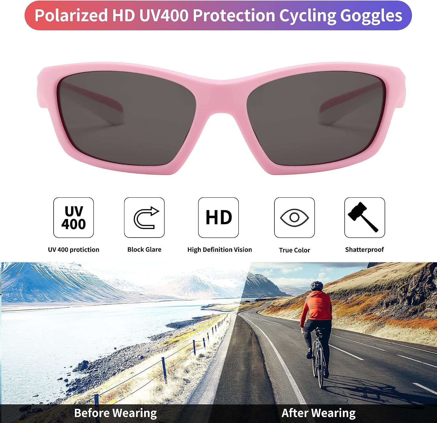 商品图片 30 | B0D1GDXPL3 | FEISEDY Kids Polarized Sunglasses TR90 Sports Cycling Glasses UV400 for Boys Girls Age 3-10 B0160