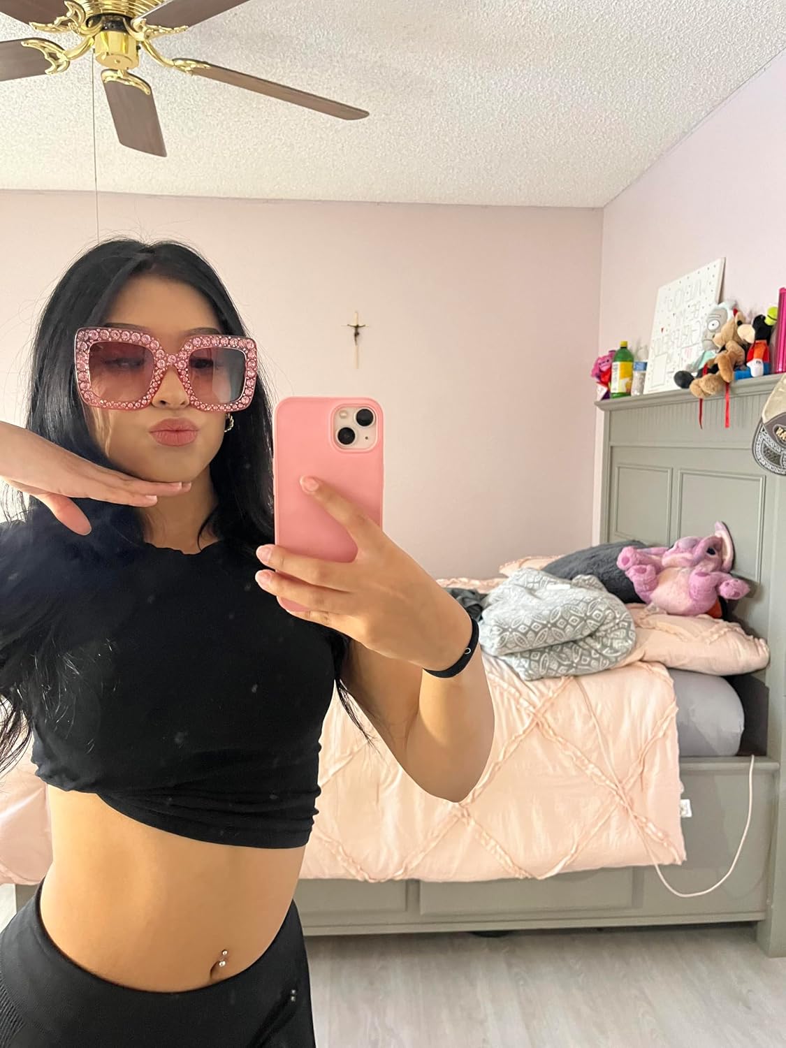 ÉÌƷͼƬ 5 | B077GMJCV8 | FEISEDY Women Sparkling Crystal Sunglasses Oversized Square Thick Frame B2283