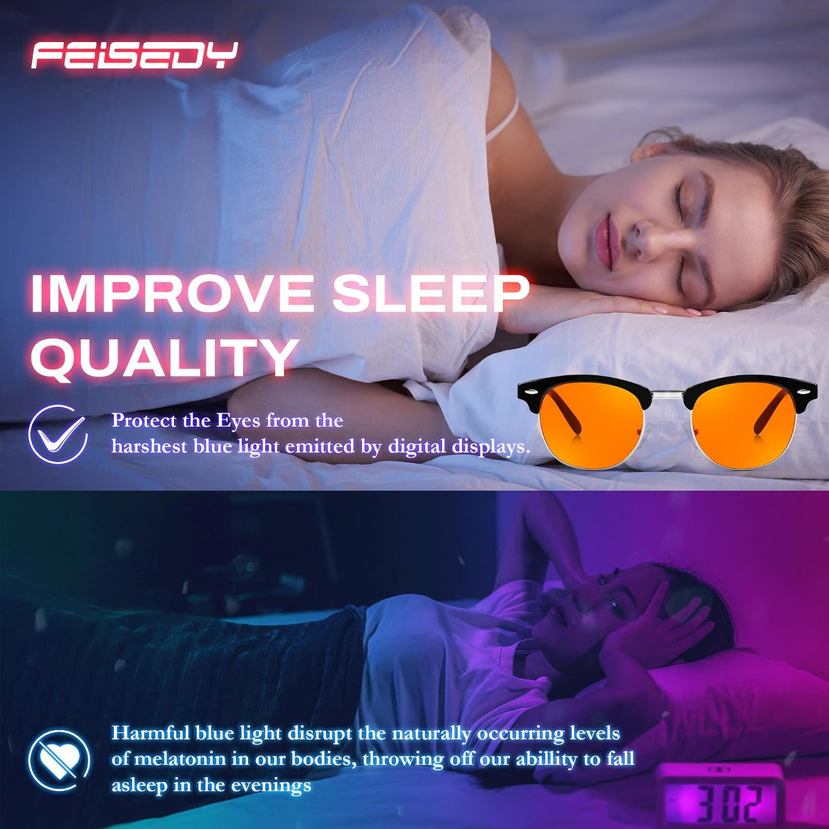 ÉÌƷͼƬ 15 | B0FQ5DRDJG | FEISEDY Orange Blue Light Blocking Glasses for Woman Men Amber Lenses Computer Gaming Glasses for Better Sleep