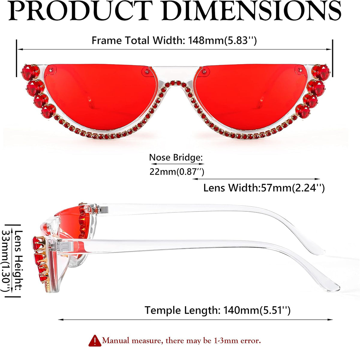 ÉÌƷͼƬ 12 | B0BKQFVBKQ | FEISEDY Women Crystal Cateye Sunglasses Half Frame Sparkling Trendy Retro Clout Goggles B2975