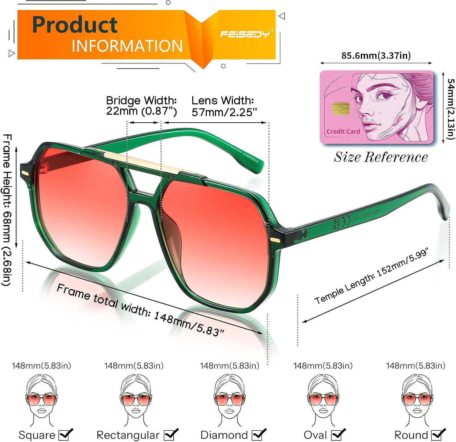 商品图片 11 | B0H71K72HH | FEISEDY Retro Aviator Sunglasses for Women Men 70s Square Sun Glasses B0281