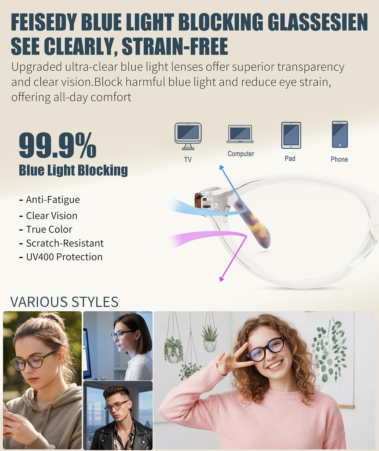 商品图片 28 | B0GV3QRRGW | FEISEDY Oval Cat Eye Blue Light Blocking Glasses for Women Clear Lens B0395