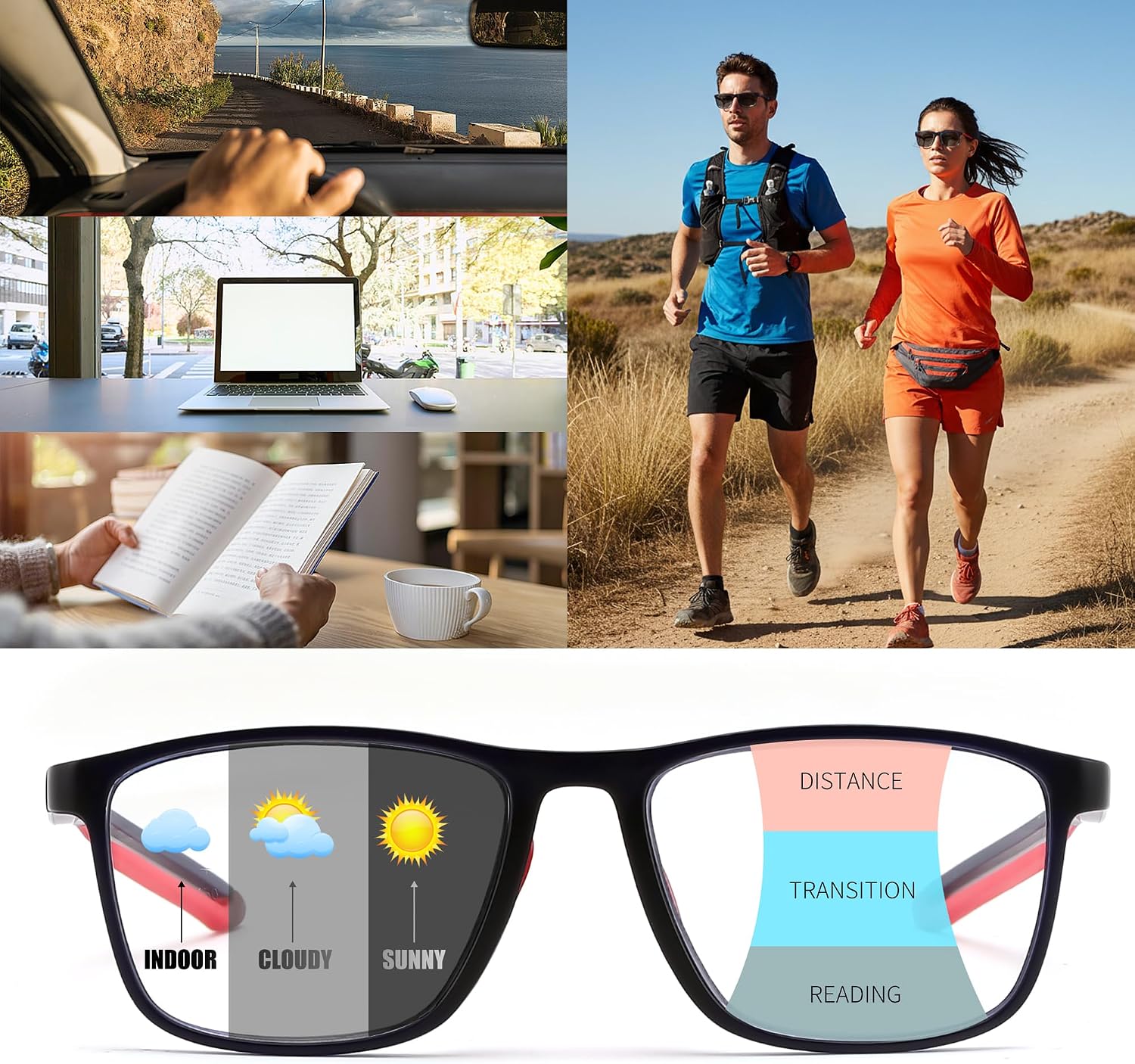 商品图片 15 | B0GLF6C715 | FEISEDY Progressive Multifocal Reading Glasses Blue Light Blocking B0397 | Sports Square Frame Near-Far Dual Use Blue Light Blocking Reading Glasses for Women Men