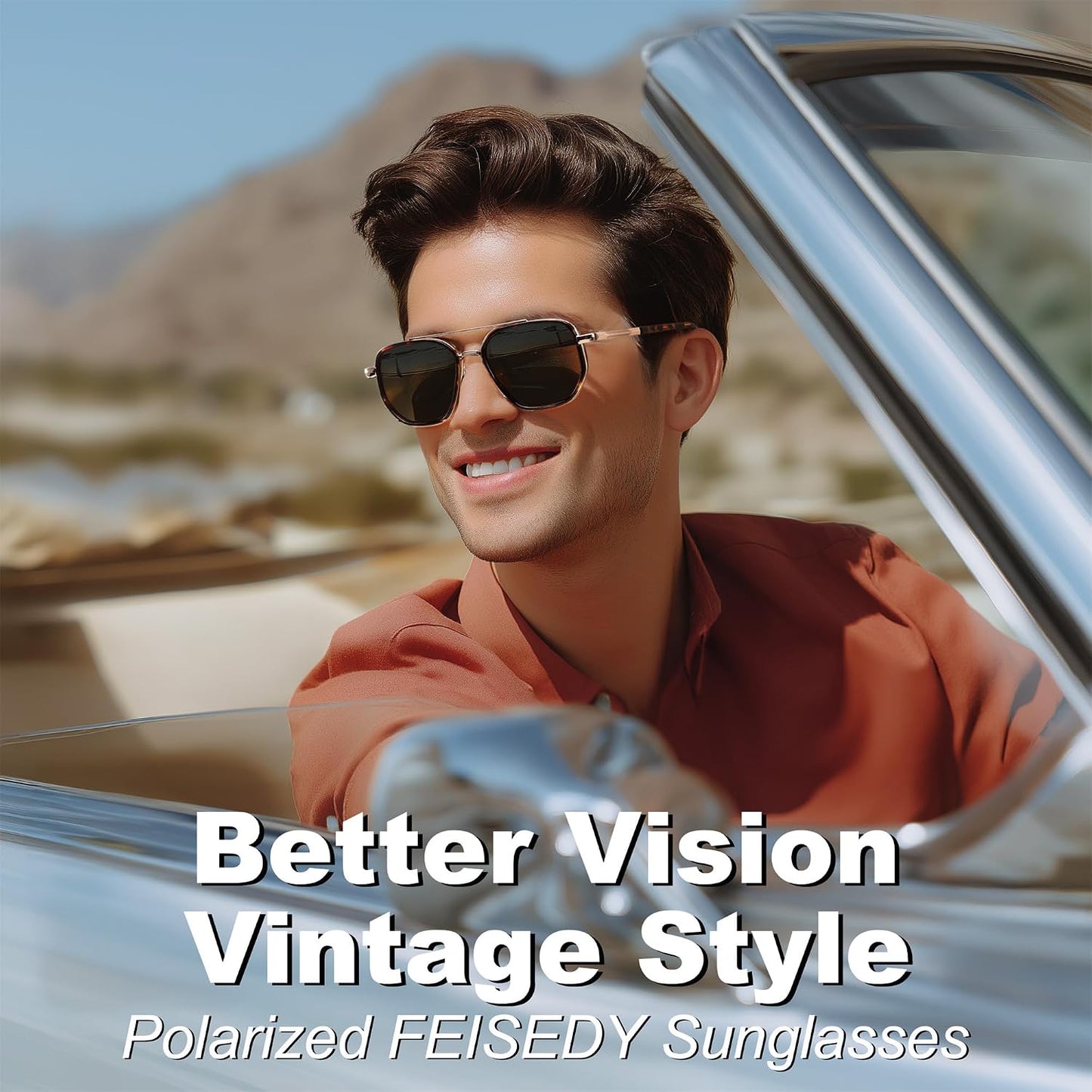 商品图片 8 | B0FQ4Y7FV6 | FEISEDY Polarized Aviator Sunglasses for Women Men Square TAC Lens B0329 | UV400 protection, Lightweight, Military-grade durability, Spring temples, Climate Pledge Friendly, Driving, Beach
