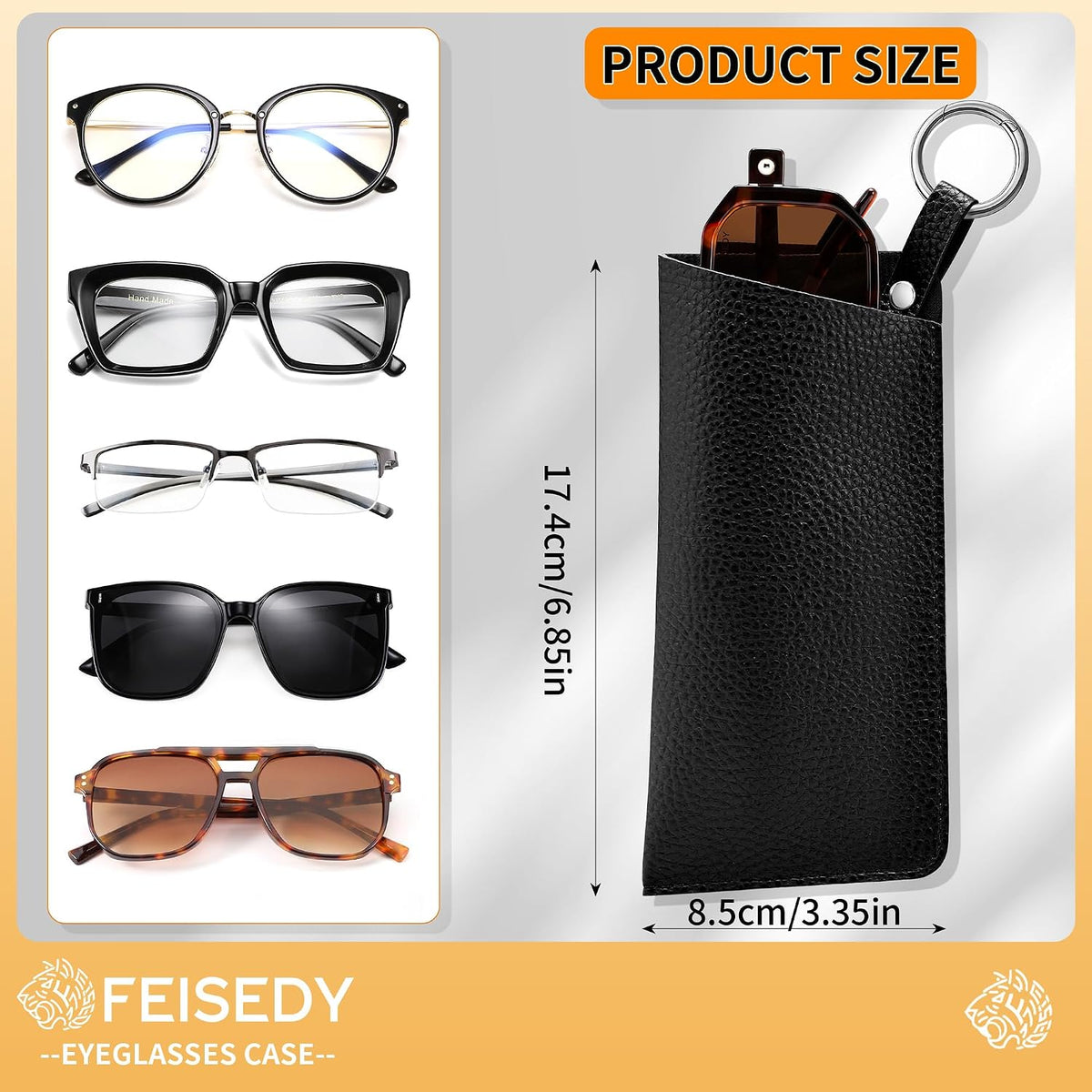 ÉÌƷͼƬ 12 | B0FKBLV8J9 | FEISEDY 2Pack Portable Glasses Case with Clip Hook, Soft Leather Eyeglass case Bag, Slim Sunglasses Pouch B0313