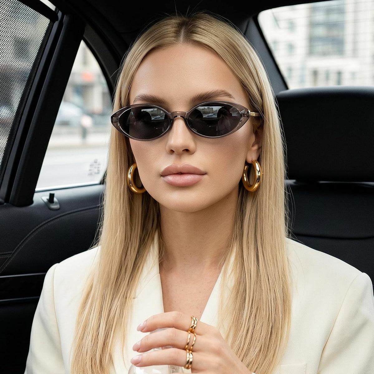 ÉÌƷͼƬ 27 | B0H2VP4ZBG | FEISEDY Oval Cat Eye Sunglasses for Women, 90s Narrow Y2K Shades B0435