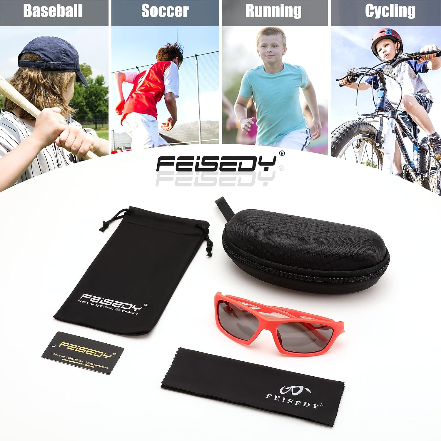 商品图片 14 | B0D1GDXPL3 | FEISEDY Kids Polarized Sunglasses TR90 Sports Cycling Glasses UV400 for Boys Girls Age 3-10 B0160