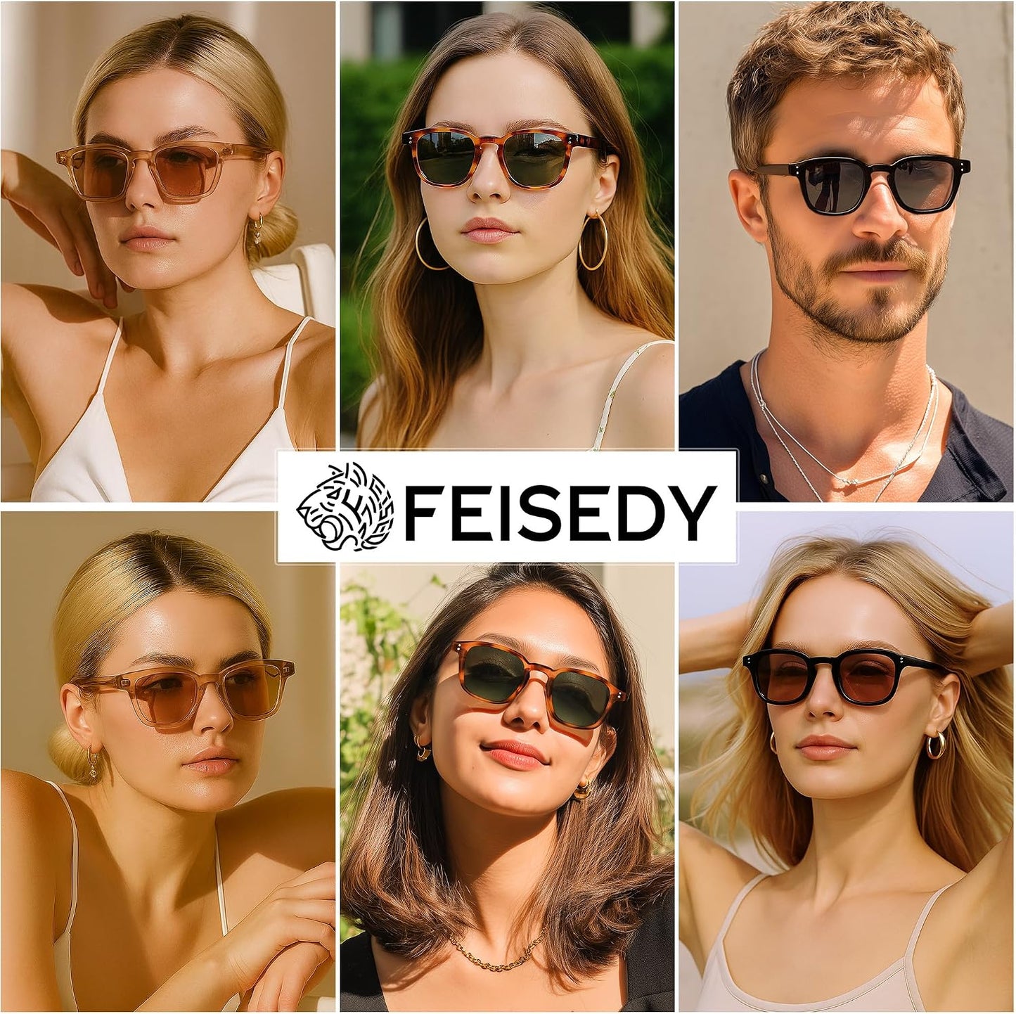 商品图片 5 | B0FHKKRN89 | FEISEDY Retro Square Sunglasses Women Men Vintage Trendy Shades UV400 Protection B0306