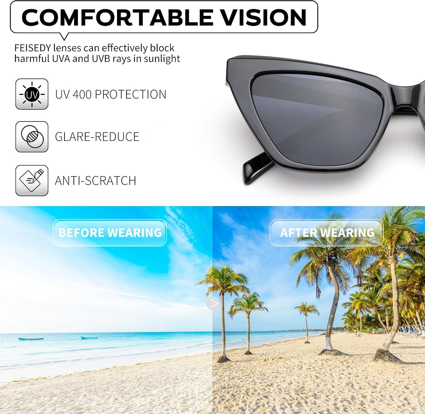 商品图片 26 | B0CYZG81R8 | FEISEDY Retro Cat Eye Sunglasses for Women UV400 Protection Small Vintage Chic Shades B0132
