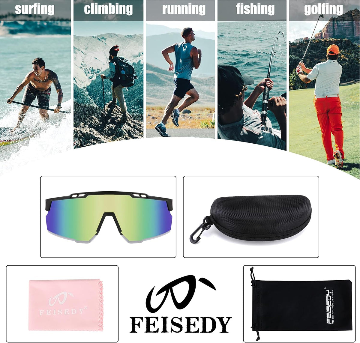 ÉÌƷͼƬ 28 | B0CBRSHNT3 | FEISEDY Sports Sunglasses for Men and Women, UV400 Protection Cycling Goggles Golf Baseball Driving Fishing B0022