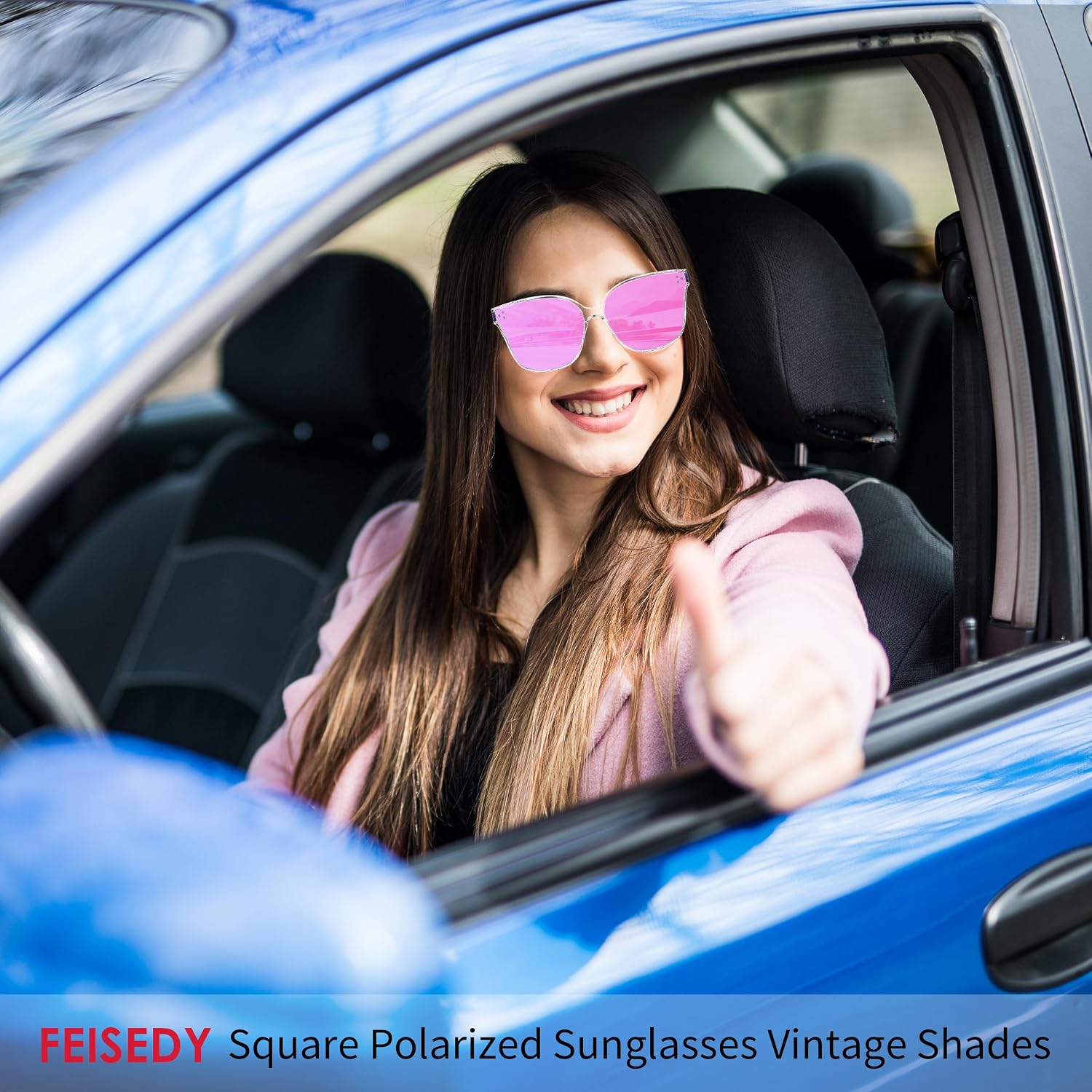商品图片 92 | B0871BKMTN | FEISEDY Oversized Polarized Sunglasses - UV400 Protection, Square Fashion Sun Glasses for Outdoor & Daily B2600