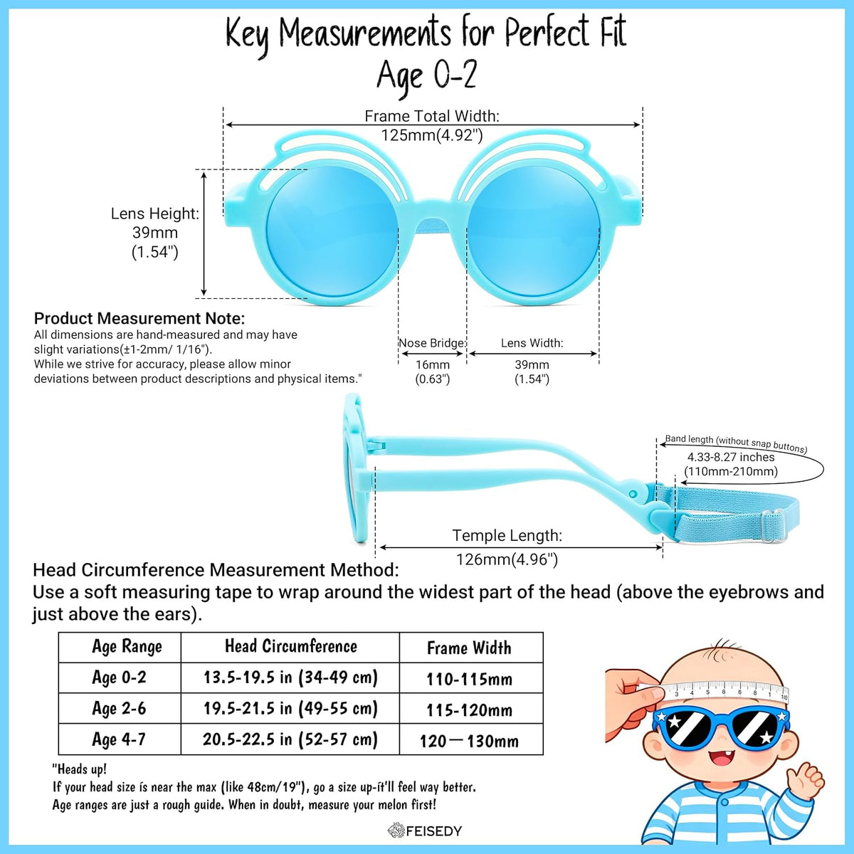 ÉÌƷͼƬ 16 | B0CQBTQZFP | FEISEDY Baby Polarized Round Sunglasses Flexible Rubber Shades with Strap for Infant Toddler Newborn Age 0-24 Months B0060