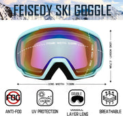 商品图片 34 | B0GHRB6WCQ | FEISEDY Ski Goggles, OTG Snow Sport Goggles for Adult Youth, Anti-Fog UV400 Protection Bendable Dual-Lenses B2961
