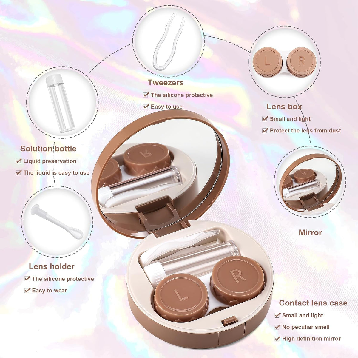 商品图片 2 | B0CHS2VZ6L | FEISEDY Contact Lens Case, Fashion Portable Contacts Lens Box with Mirror Tweezers Remover Tool Solution Bottle for Travel B0072