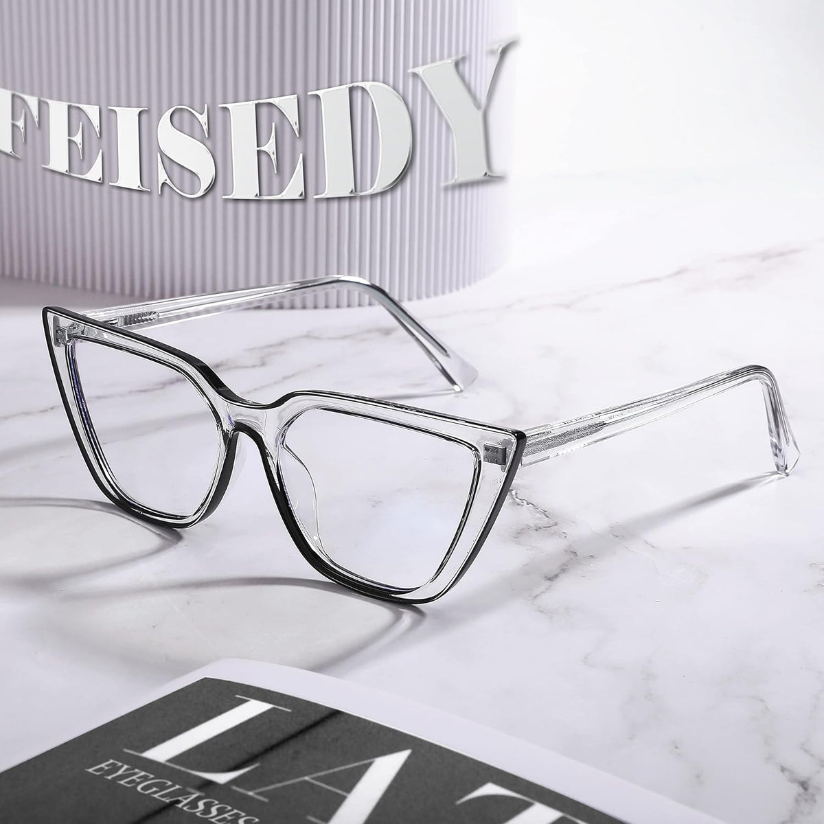 ÉÌƷͼƬ 6 | B0BHT5M418 | FEISEDY Women Cat Eye Blue Light Blocking Glasse Frame Fake Nerd Clear Square Computer Eyewear Anti Eyestrain B2353