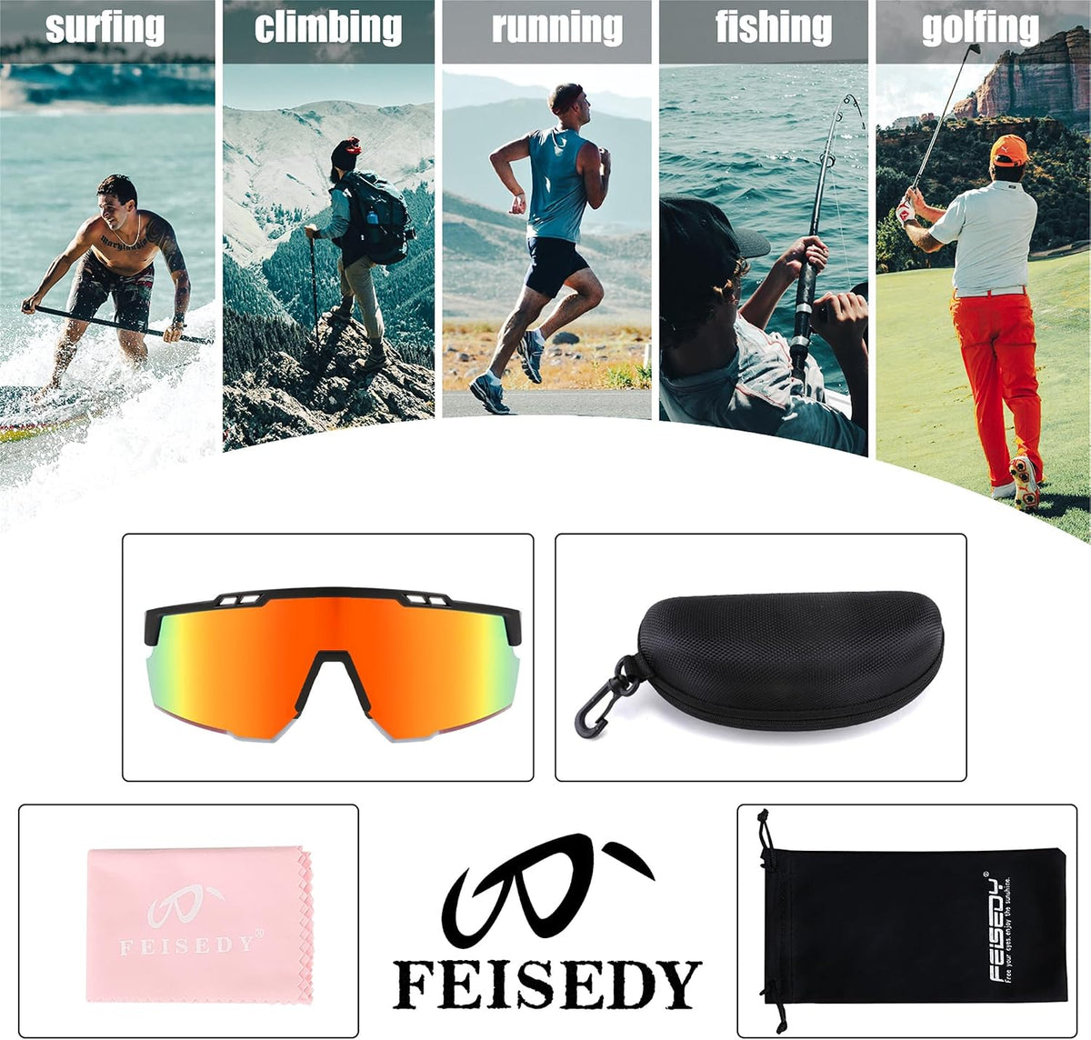 ÉÌƷͼƬ 35 | B0CBRSHNT3 | FEISEDY Sports Sunglasses for Men and Women, UV400 Protection Cycling Goggles Golf Baseball Driving Fishing B0022