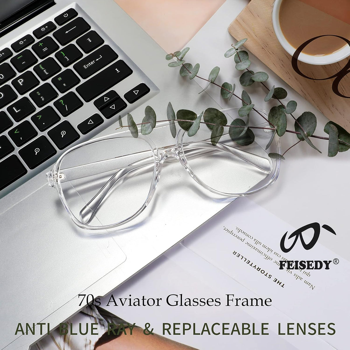 ÉÌƷͼƬ 23 | B09WZY6VWN | FEISEDY 70s Aviator Glasses Frame Blue Light Blocking Glasses Oversized Square Computer Glasses Women Men B2888