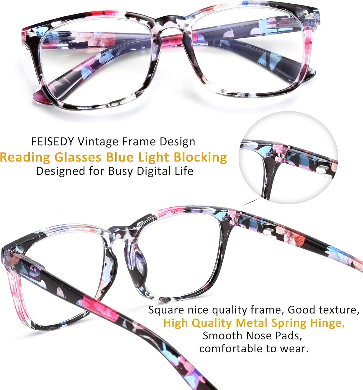 ÉÌƷͼƬ 10 | B07Z19XLDT | FEISEDY Vintage Reading Blue Light Blocking Glasses Women Men Reader Spring Hinge Glasses B2519