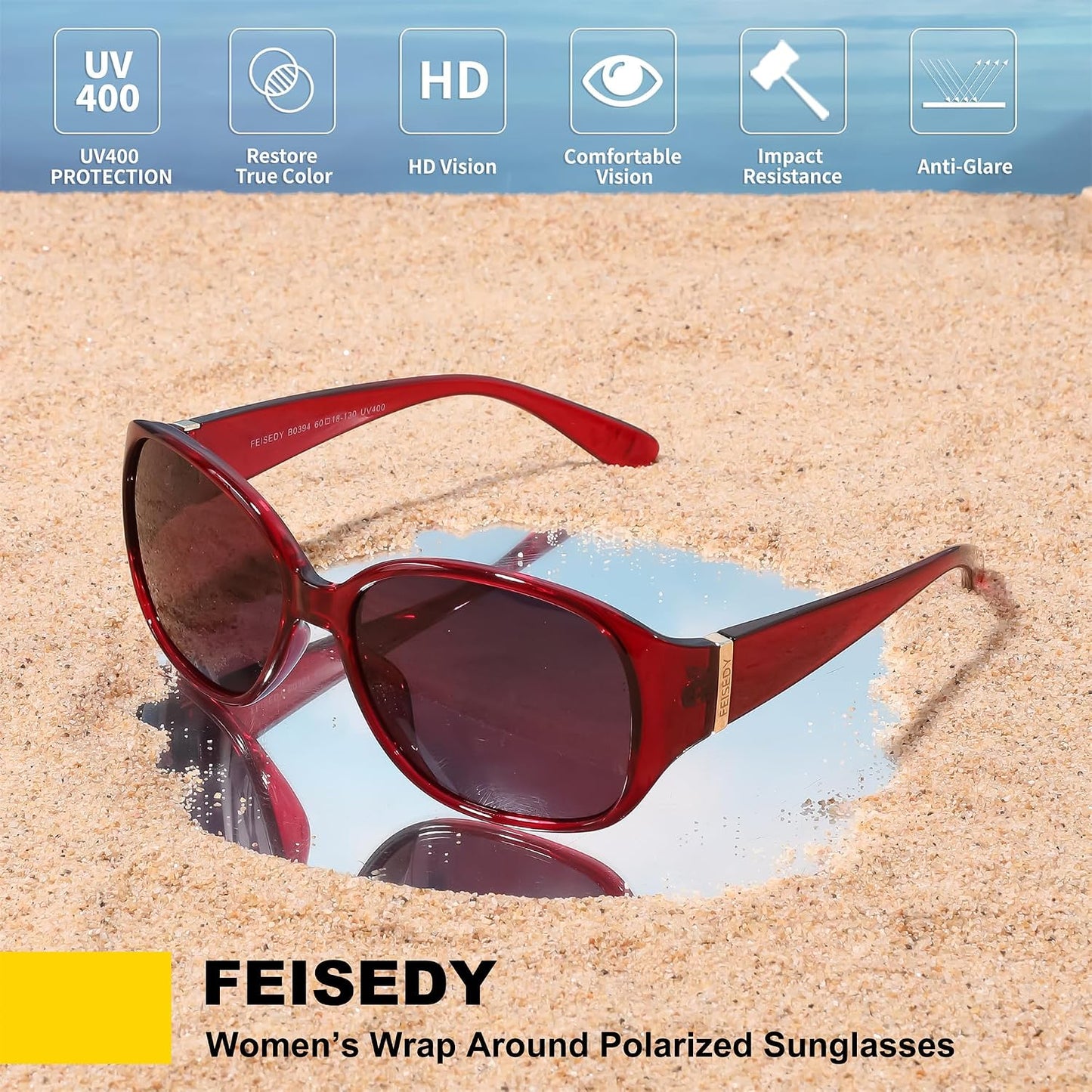 商品图片 13 | B0H4R52F3D | FEISEDY Women's Polarized Sunglasses Wrap Around Vintage Fashion Sunnies UV400 Protection B0394