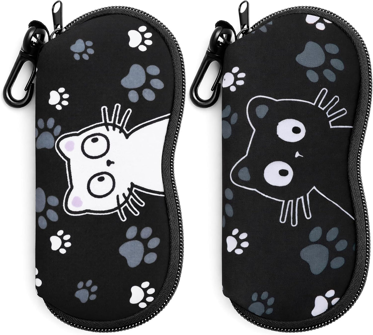 Black Cat + White Cat | B0GFYDDD2Y | FEISEDY 2Pack Sunglasses Soft Case Ultra Light Neoprene Zipper Portable Eyeglass Pouch with Belt Clip B0385