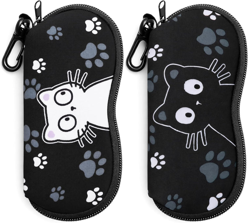 Black Cat + White Cat | B0GFYDDD2Y | FEISEDY 2Pack Sunglasses Soft Case Ultra Light Neoprene Zipper Portable Eyeglass Pouch with Belt Clip B0385