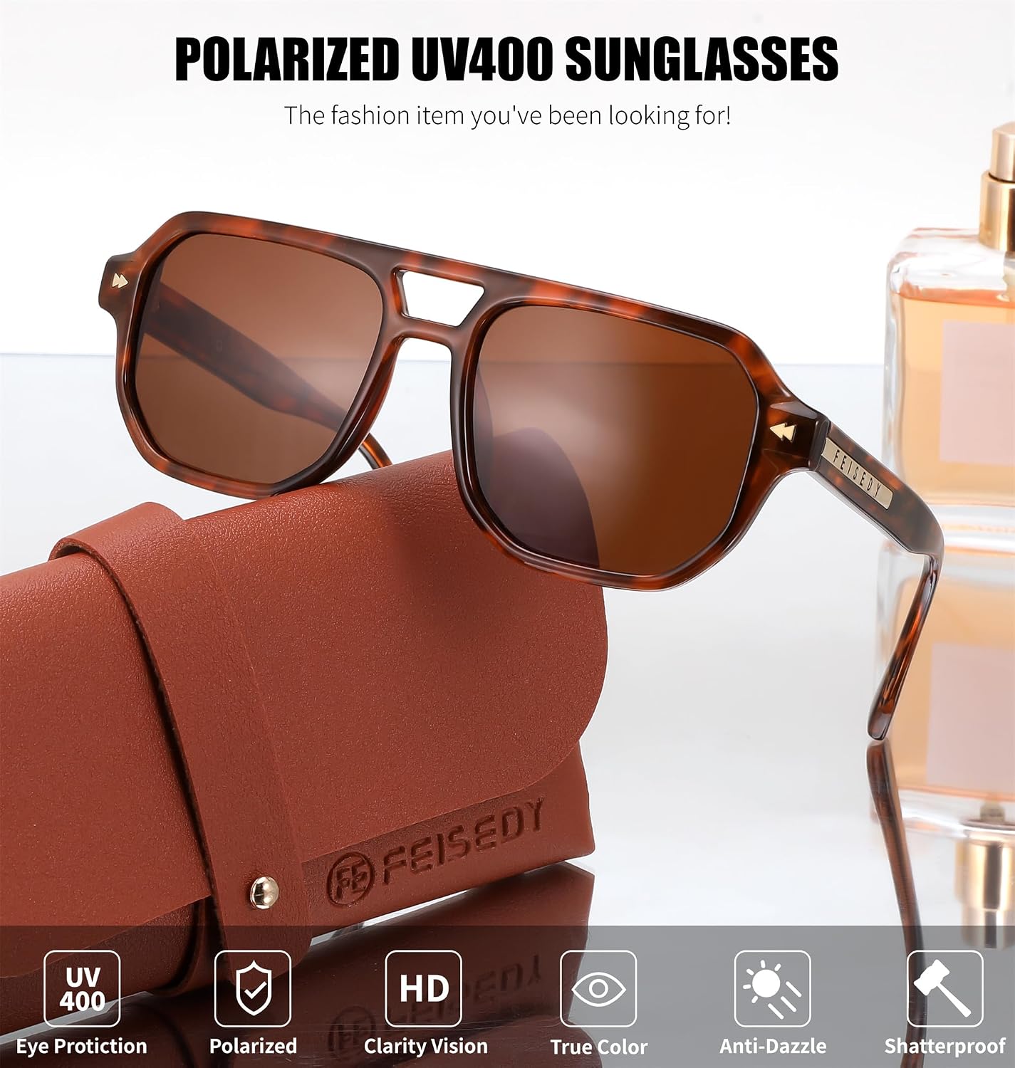 商品图片 44 | B0DSH2BVX5 | FEISEDY Polarized Aviator Sunglasses Men Women, Retro 70s Style Design - UV400 Protection, Driving & Daily Wear B0203