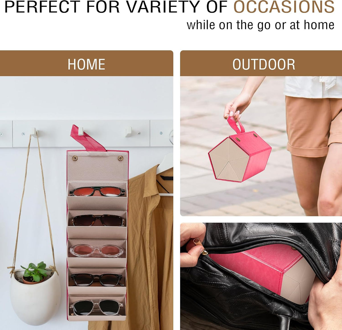 ÉÌƷͼƬ 19 | B0CSFHKMSS | FEISEDY Sunglasses Organizer 5 Slots Travel Glasses Case,Hanging Eyewear Holder Fashionable PU Leather Eyeglass Case B0087