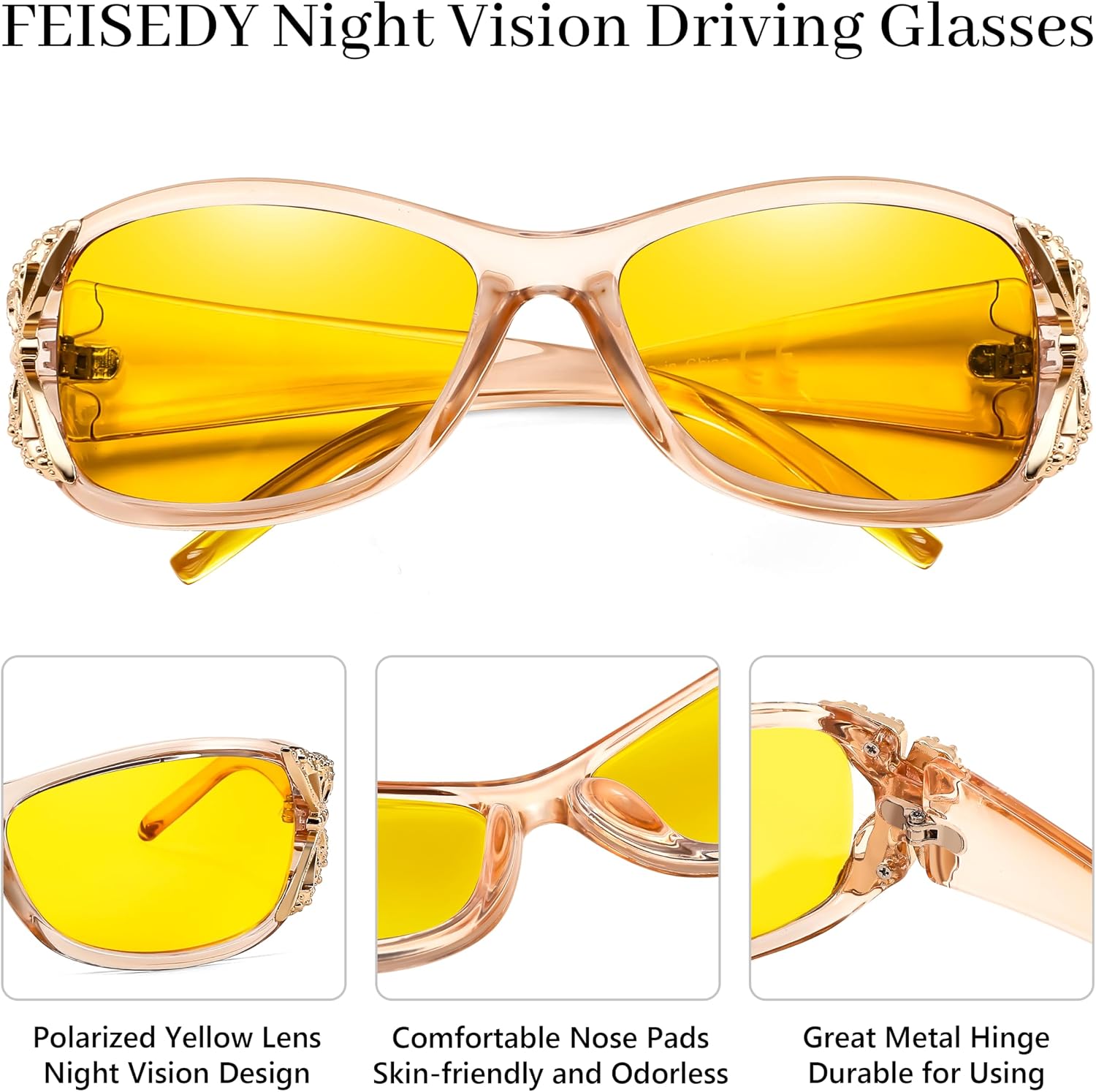 商品图片 85 | B081YY5RM3 | FEISEDY Classic Womens Night Glasses Driving Anti Glare Wrap Around Yellow Sunglasses B2548