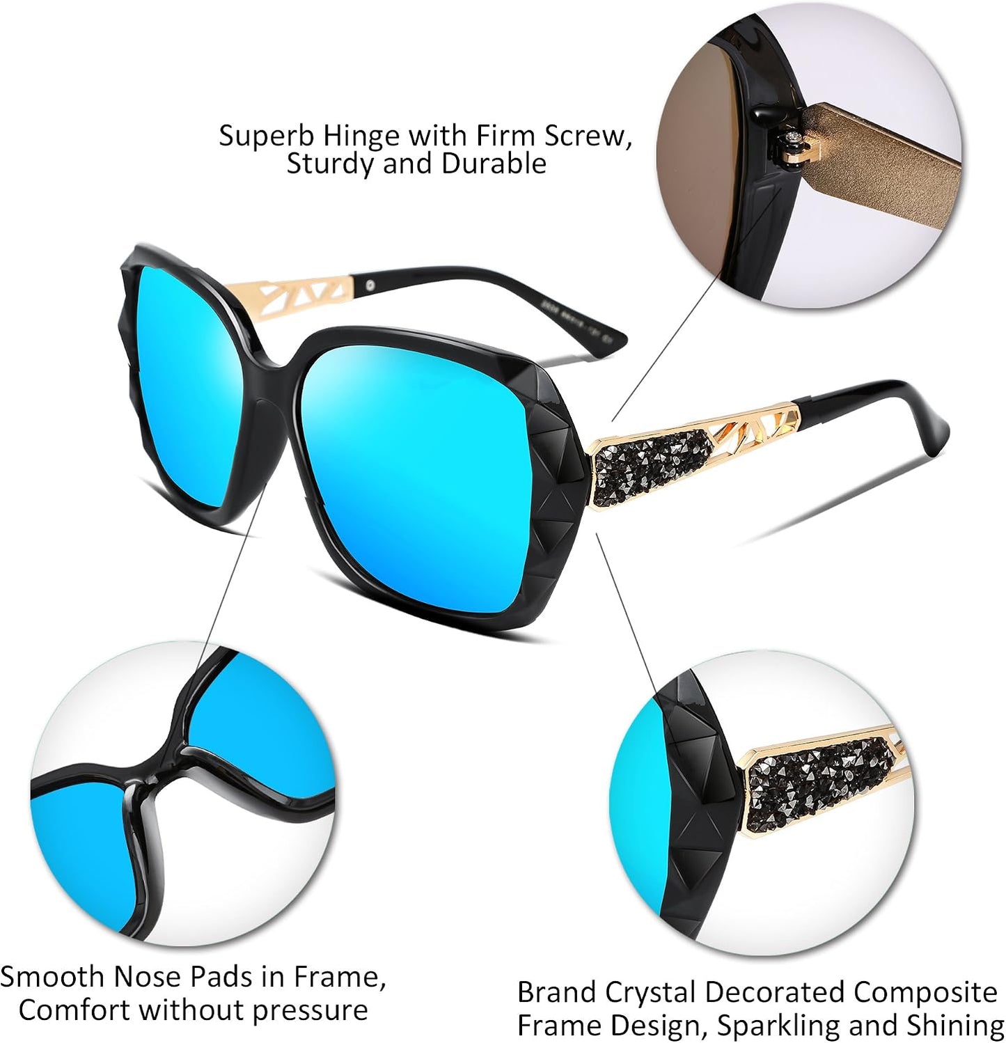 商品图片 18 | B079GT4RXH | FEISEDY Polarized Women Square Sunglasses Sparkling Composite Shiny Frame B2289