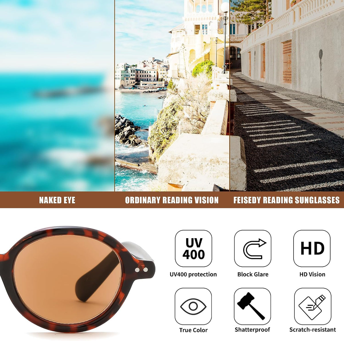 ÉÌƷͼƬ 10 | B0GYW69THN | FEISEDY Reading Glasses for Women Men Retro Oval Reader Sunglasses B1379