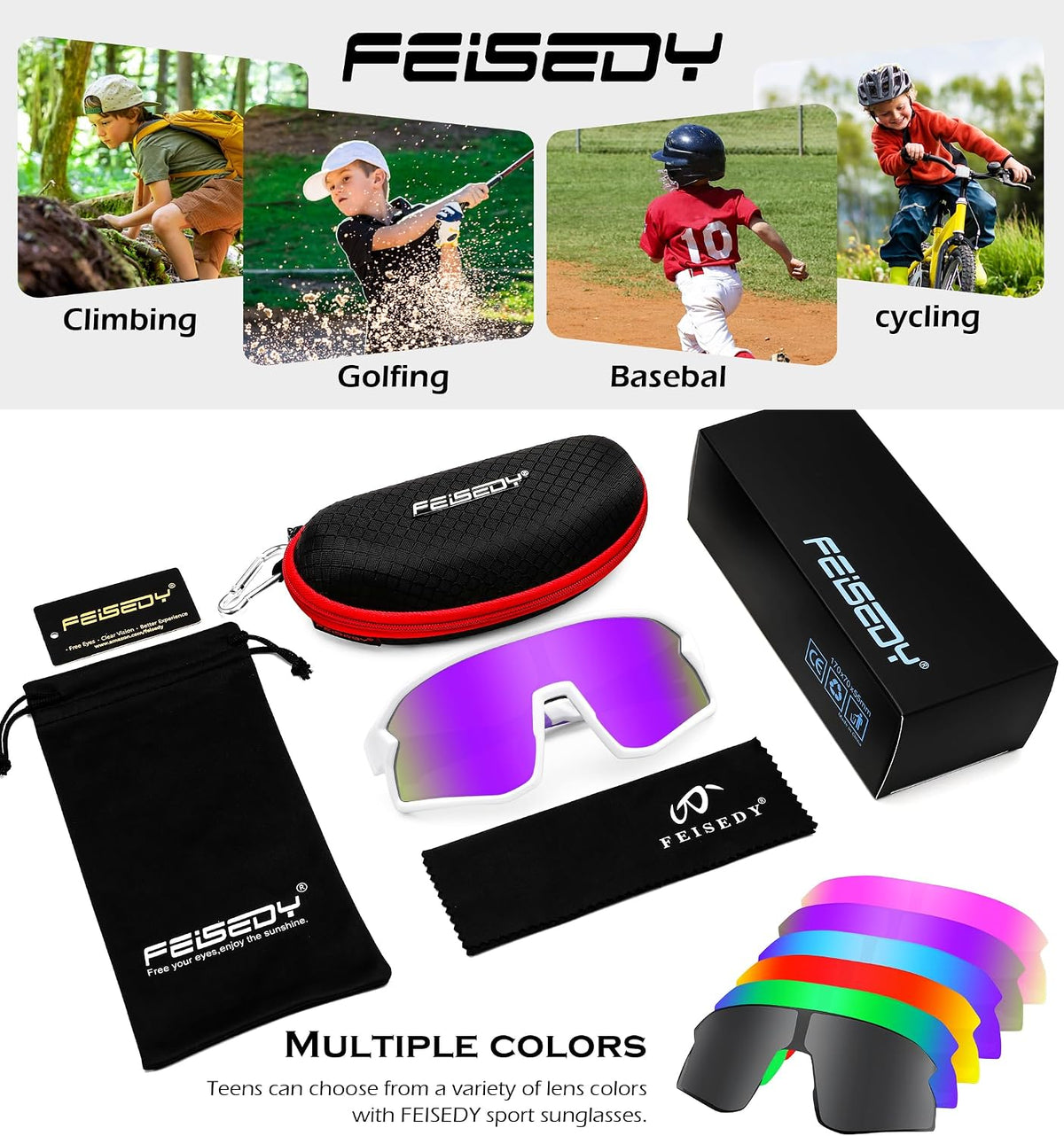 ÉÌƷͼƬ 49 | B0D73JNPNN | FEISEDY Kids Sunglasses Polarized Youth Baseball Sunglasses Sports Cycling Glasses for Boys Girls Age 4-8 B0183