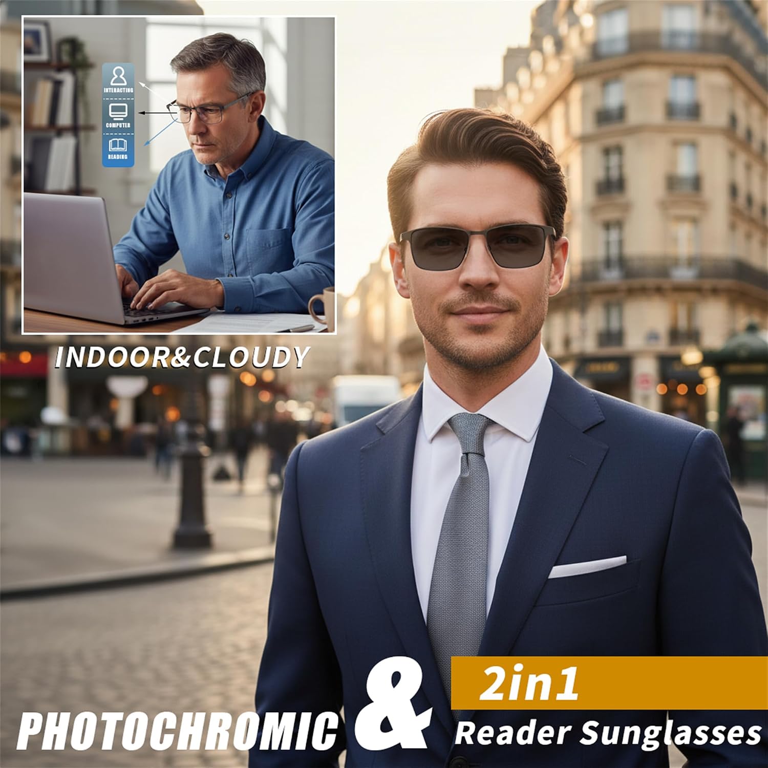 商品图片 9 | B0G1BLY966 | FEISEDY Classic Blue Light Reading Glasses Men,Metal Frame Readers with Spring Hinge, Anti Glare Eyeglasses for Reading B0337
