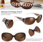 ÉÌƷͼƬ 37 | B0FZSZXXXY | FEISEDY Women's Polarized Sunglasses Wrap Around Rhinestone Design Fashion Sunnies UV400 Protection B1091