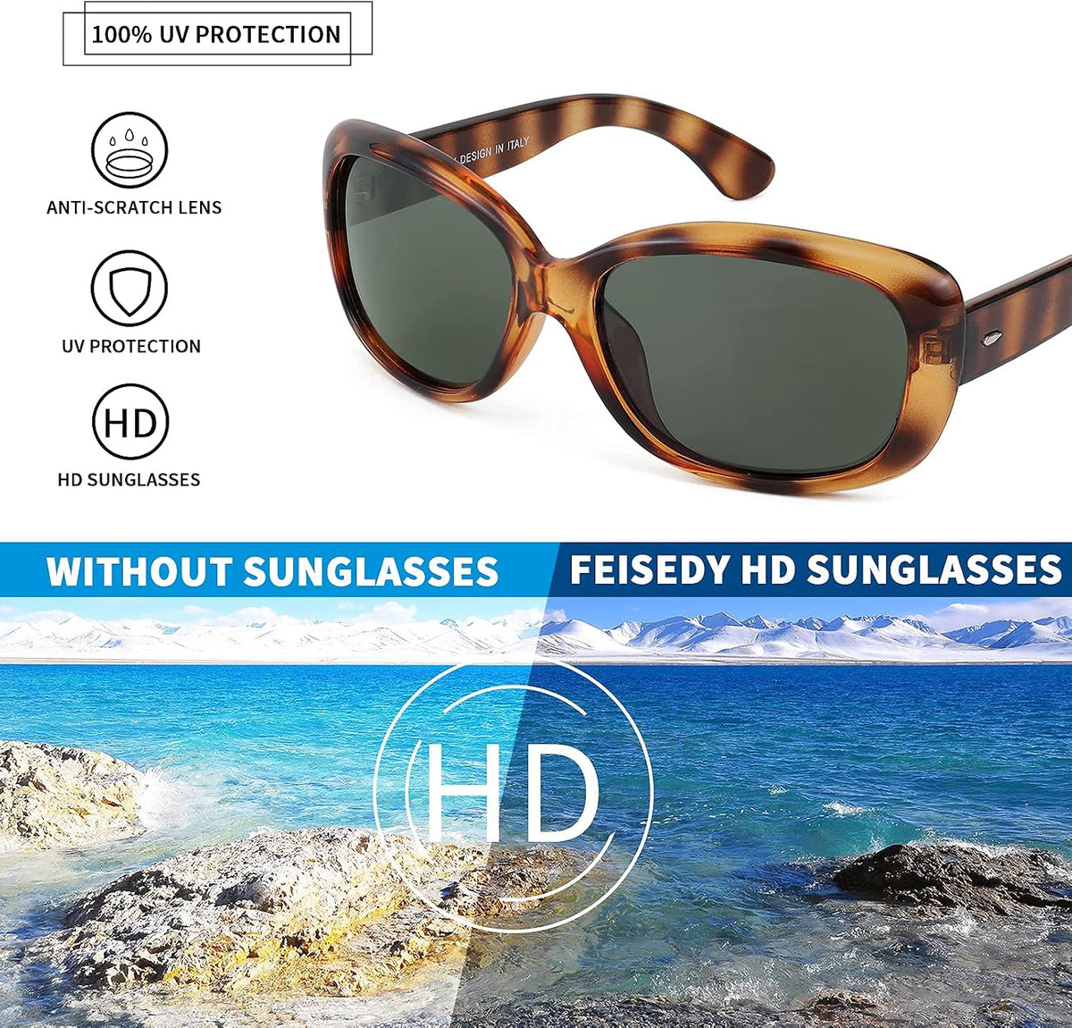 ÉÌƷͼƬ 18 | B094CJFYW6 | FEISEDY Vintage Square Polarized Sunglasses for Women Men Havana Thick Wrap Around Sun Glasses UV400 B2703