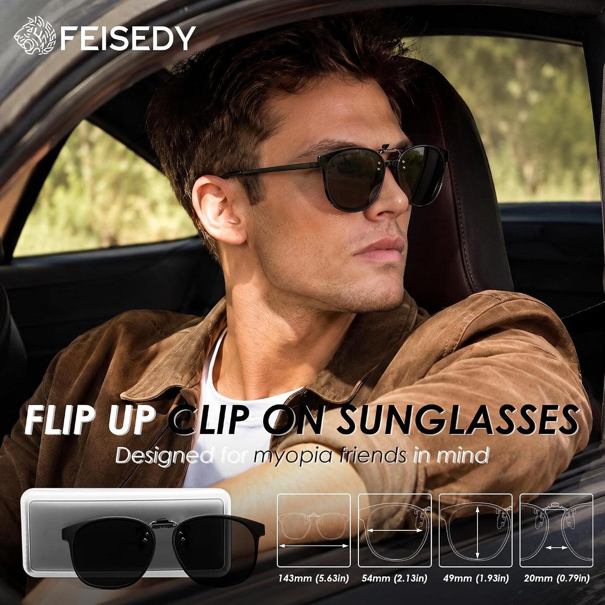 商品图片 2 | B0HDSX3PVB | FEISEDY Polarized Flip-Up Clip On Sunglasses Over Prescription B0486