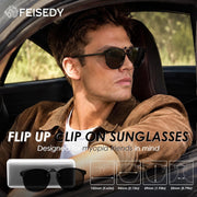 商品图片 2 | B0HDSX3PVB | FEISEDY Polarized Flip-Up Clip On Sunglasses Over Prescription B0486