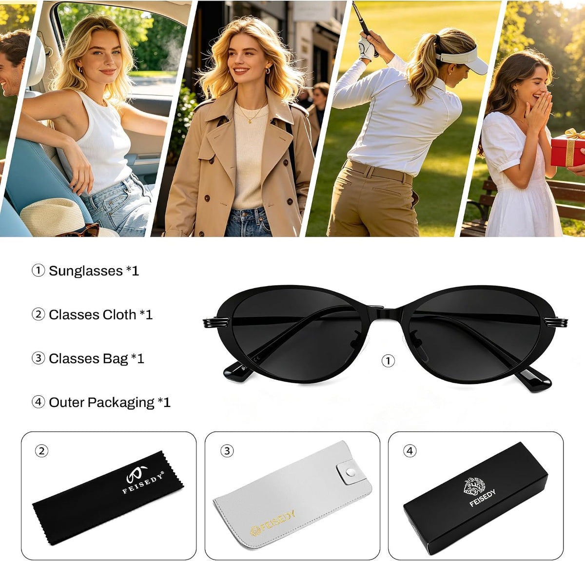 ÉÌƷͼƬ 20 | B0GVDPV1W4 | FEISEDY Metal Oval Sunglasses UV400 Protection for Women and Men B0429