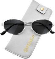 Silver Frame + Grey Lens / 54 Millimeters | B0GVDHNG8K | FEISEDY Oval Metal Sunglasses for Women and Men, Classic UV400 Protection Shades Retro Trendy Driving Fishing Eyewear B0430