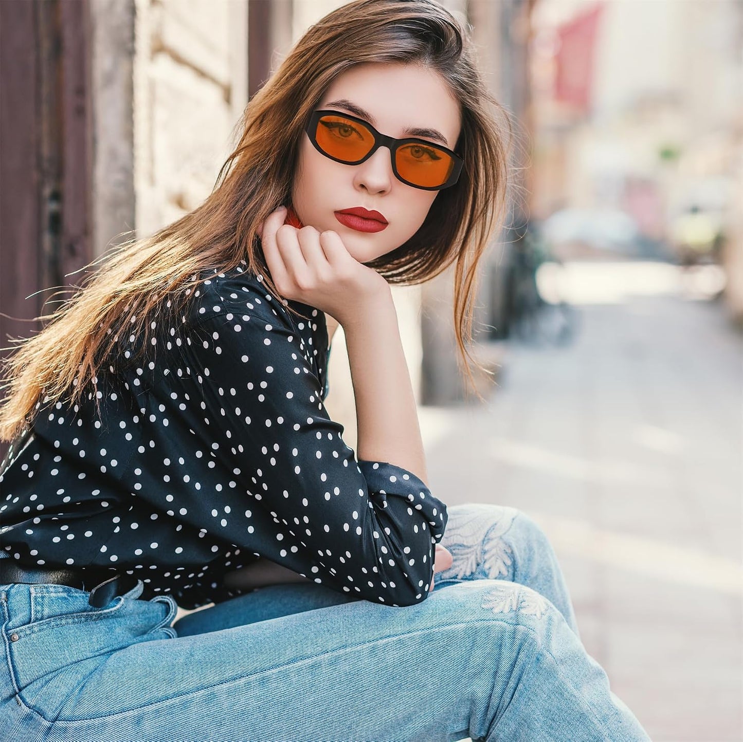 商品图片 68 | B0B5V7T75J | FEISEDY Retro Trendy Rectangle Sunglasses Women Men Narrow Shades B2322