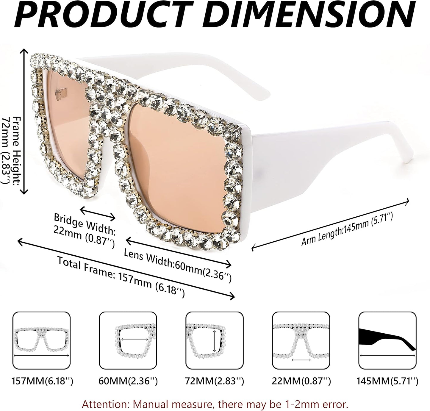 商品图片 27 | B09YHJ846J | FEISEDY Square Diamond Sunglasses for Women Retro Fashion Shiny Rhinestone Sun Glasses B2916